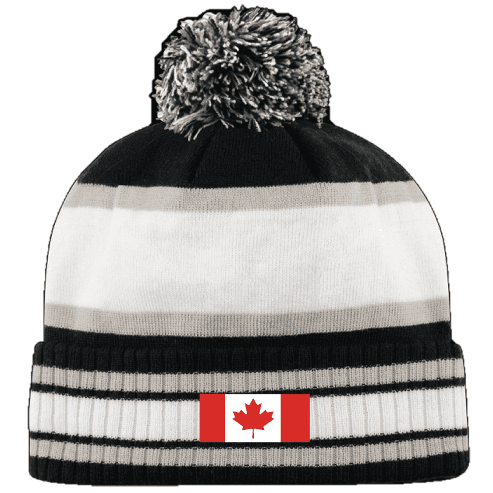 DK71 Traditional Custom Ribbed Roll Toque With Pom Pom - Black/White/Silver - Image 2