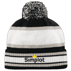 DK71 Traditional Custom Ribbed Roll Toque With Pom Pom  - Black/White/Silver